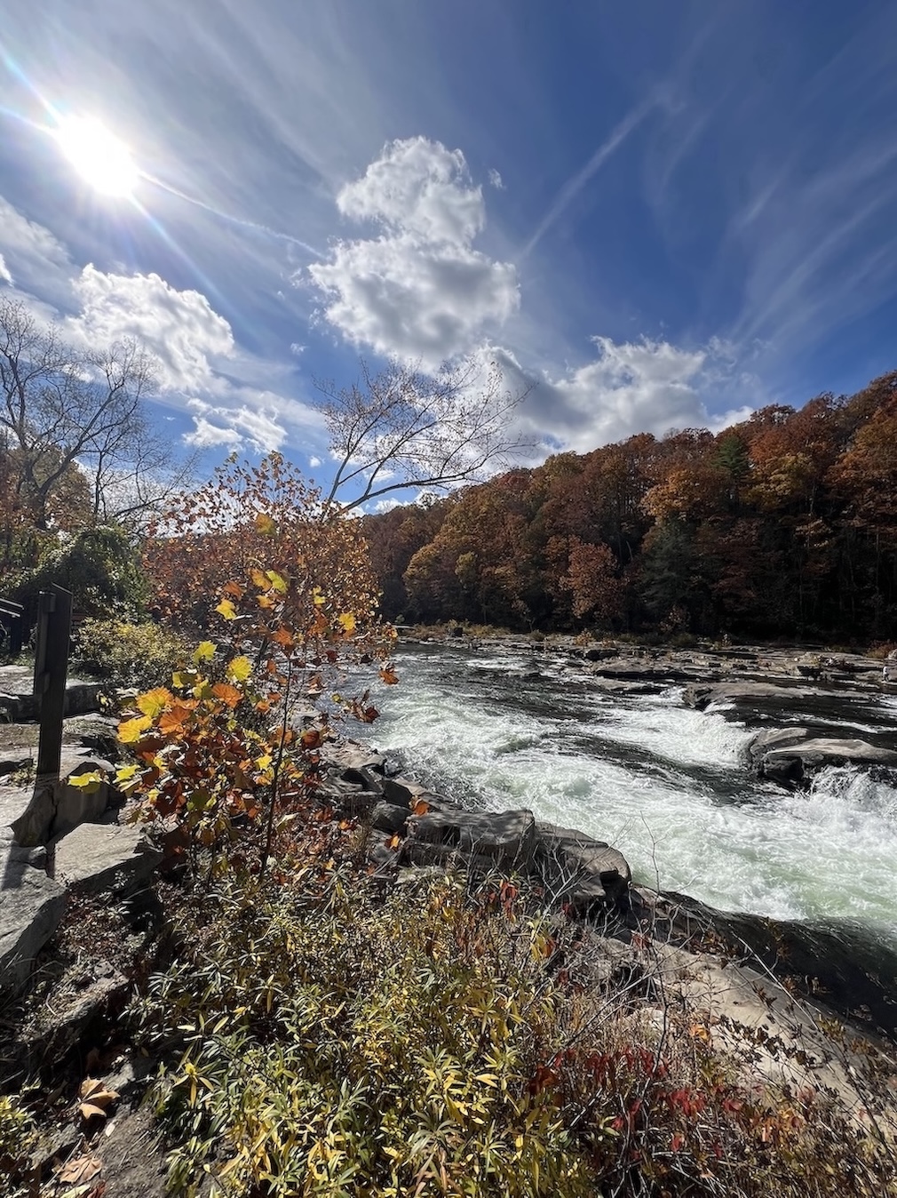 Sun Shining on River in Ohiopyle PA